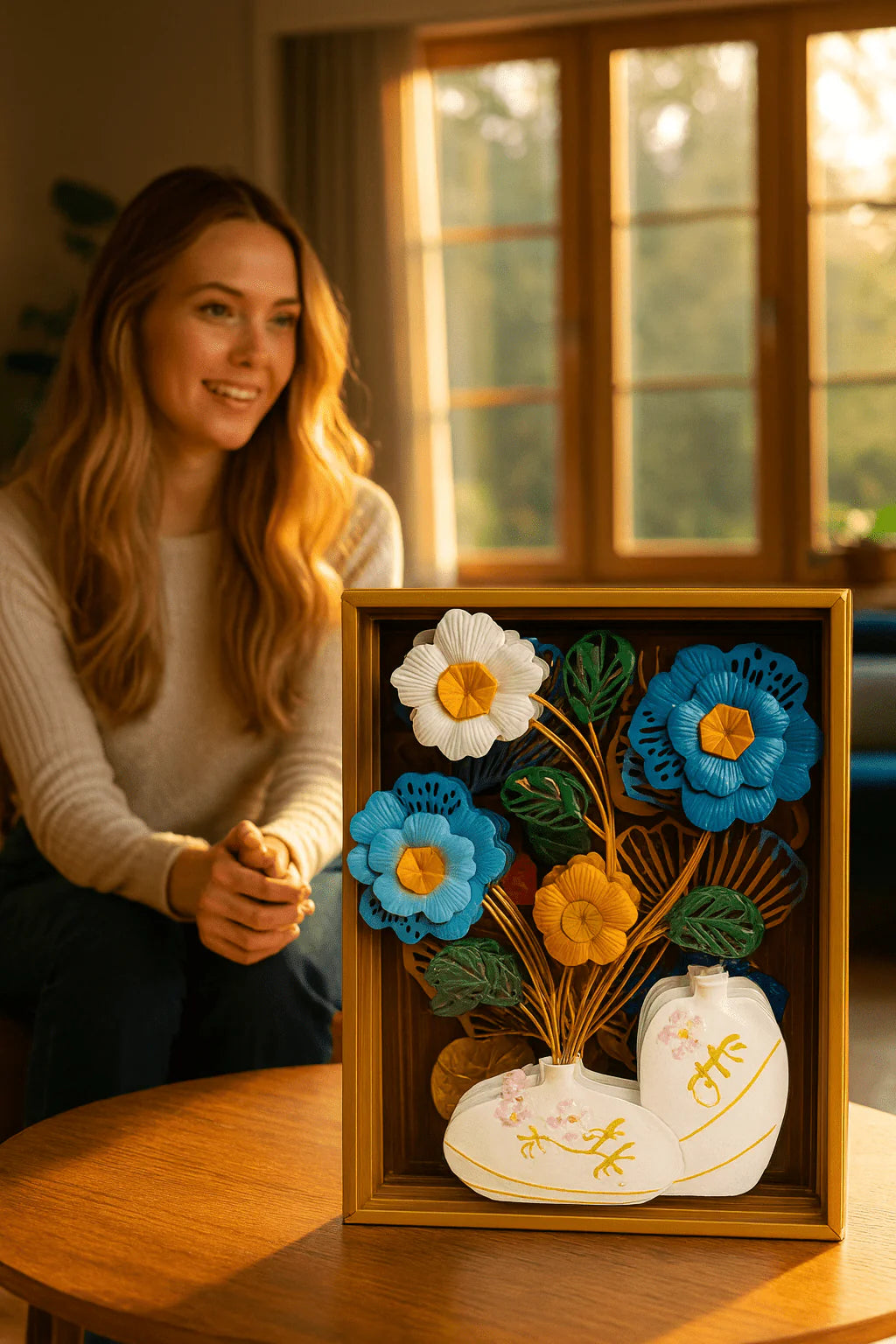 لوحة فنية جدارية على شكل مزهرية معدنية ثلاثية الأبعاد